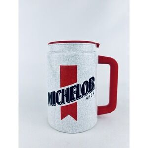 Vintage Michelob Beer Insulated Mug Red Handle Lid Plastic Travel Cup Bar Promo